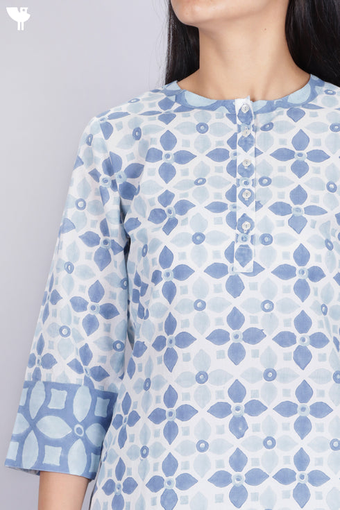 Cambric Cotton Top In Graphic Block Print